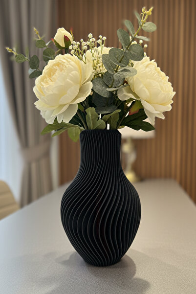 MEK Μοντέρνο πλαστικό βάζο με σπειροειδή σχεδίαση μαύρο (20x13cm)