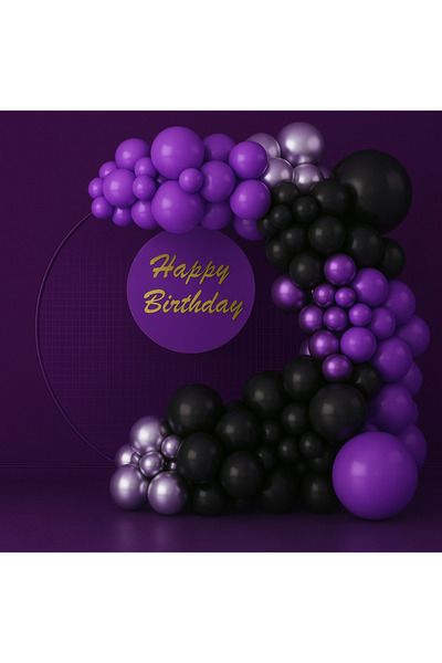 Balonsan Balloon Set 90 Pieces (Black-Lilac-Chrome Purple-Chrome Silver)