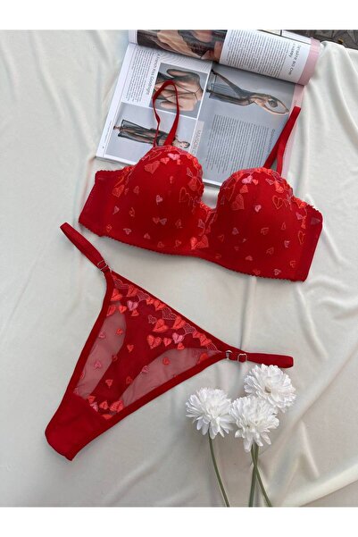 La Douce Set de lenjerie intimă cu sutien și tanga Lotus Red Heart, special d...