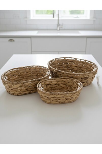 Mebey Home 3’lü Hasır El Yapımı Oval Sepet Set