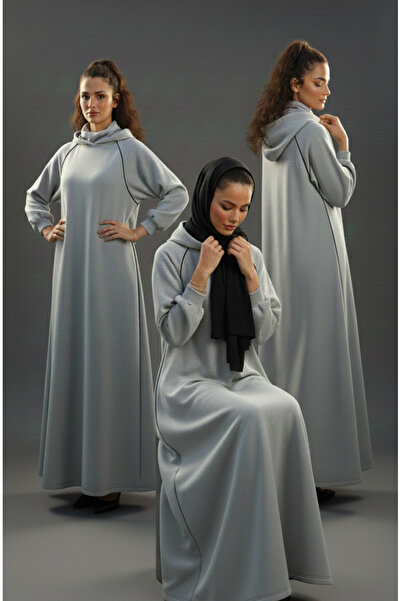 diasmoda Kadın Şerit Detaylı Kapüşonlu Tesettür Elbise