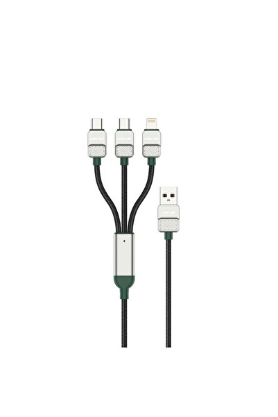 Green Lion كابل مضفر 3 في 1 من USB-A إلى USB-C وLightning بطول 1.2 متر - شحن ...