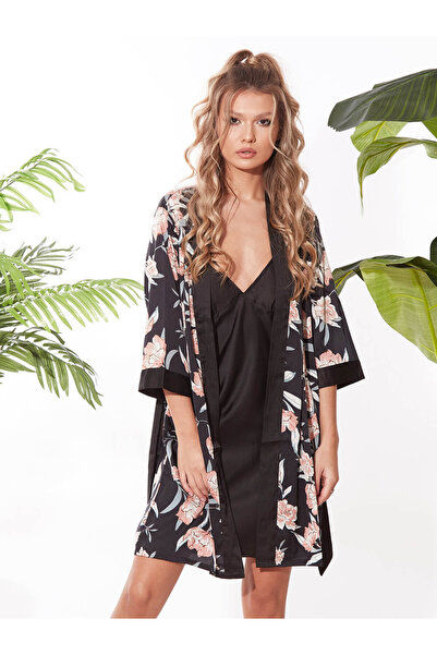 MANGATA Black 5-Piece Pajama Set Floral Print