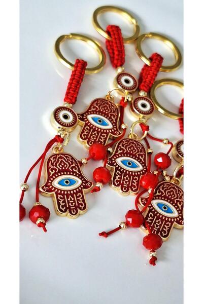 Svc Aksesuar Gift 3-Piece Fatma Ana Eli & Hamse Keychain - Red - 9.5 cm