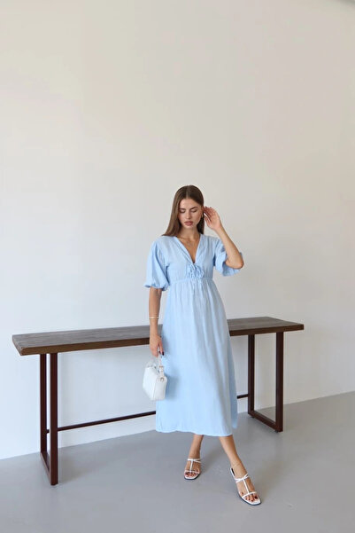 hibiscus Short-Sleeved Muslin Dress Blue Pt