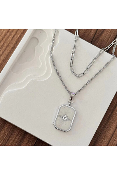 TURKAFONE قلادة بلوحة مزدوجة على شكل نجمة القطب