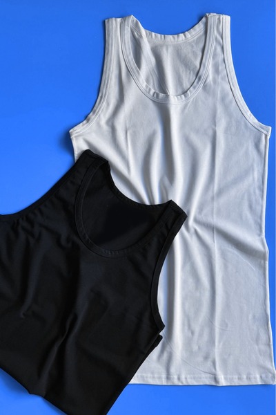 VicTroy Blackron |   2-Pack Oval Neck White and Black Soft Cotton Fabric Men's Undershirt 10E06