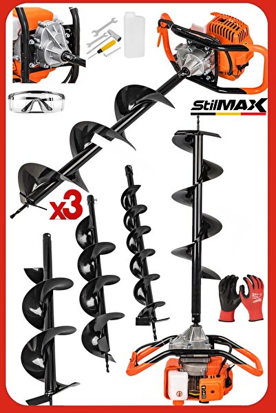 stilmax SSTE3H Toprak Burgu Makinesi Seti 3 Başlıklı Profesyonel Metal Dişli ...