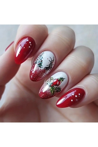 Accessories Hei Kırmızı Yılbaşı Temalı Kendinden Yapışkanlı Takma Tırnak Seti...