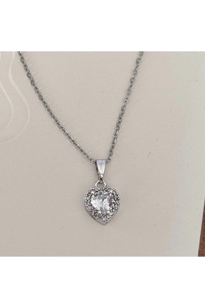 TURKAFONE قلادة على شكل قلب فضية لامعة