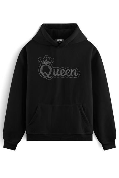 3 ROPE سترة كويين تشي مطبوع قصة فضفاضة بغطاء رأس للجنسين مع بطانة من الصوف