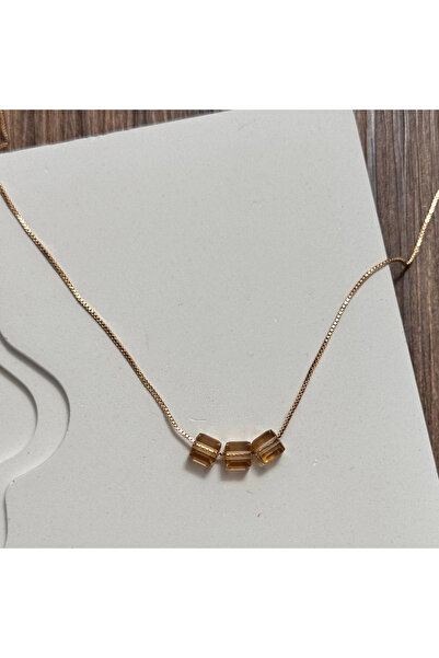 TURKAFONE قلادة مربعة الشكل بثلاثة صفوف من الأحجار الكريمة