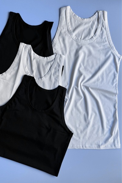 VicTroy Blackron |   4-Pack Oval Neck White and Black Soft Cotton Fabric Men's Undershirt 10E06