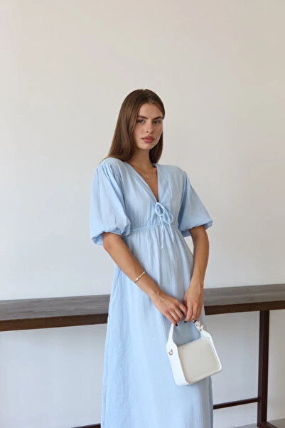 hibiscus Short-Sleeved Muslin Dress Blue Pt