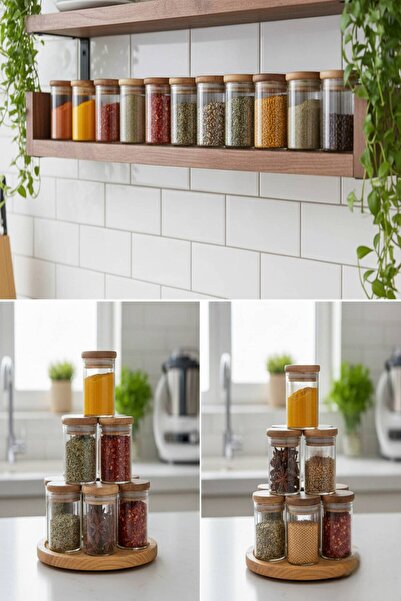 MEDUSHOP 12-Piece Luxury Glass Spice Jar Set |   Counter Top |   Bamboo Gasket Lid |   Same Size |   Organizer Set