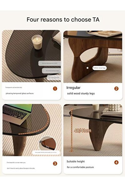 BL Luxury French-style glass coffee side table made of wood living room with elegant and high-quality