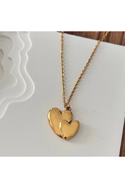 TURKAFONE قلادة ذهبية على شكل قلب مزدوج