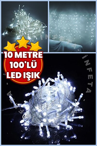 İnfeta 10 Metre 100'lü Led Işık 8 Fonksiyonlu Dekoratif RGB Led Lamba Beyaz Renk