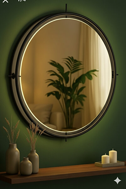 Lamra Dizayn Diyer Siyah Ayna Moderm Dekoratif çift halkalı Demir Cam ayna