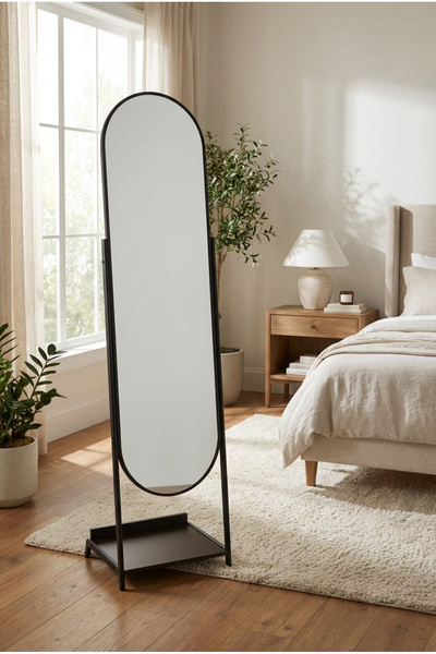 Areka Buckle tall floor mirror with a natural brown wood frame – tempered glass – size 180x80