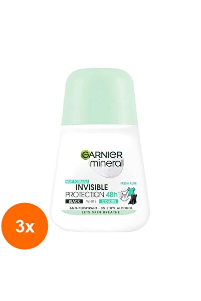 Garnier mineral Set 3 x Deodorant Roll-on Mineral Invisible Black White Color...