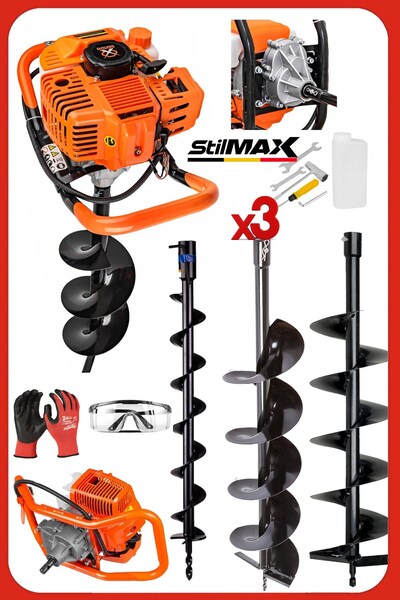 stilmax ST12HPM Titanyum 3 Başlıklı 100-150-200MM Toprak Burgu Makinası 20HPX...
