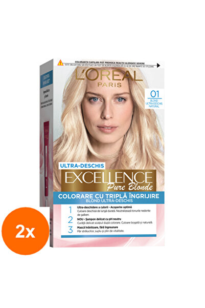 L'Oreal Paris Set 2 x Excellence Creme Permanent Hair Dye 01 Ultra Light Blonde 192 ml