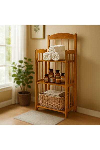Cady One spacious, open 3-tier wooden storage shelf, ideal for use in the bathroom or laundry room.