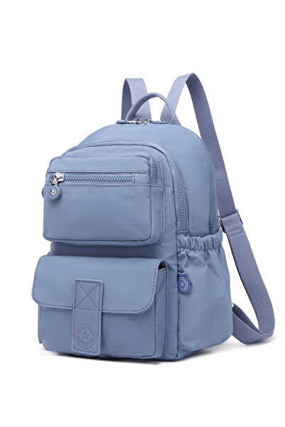 Hüvendo Smart Waterproof Multi-Pocket Small Size Crinkle Casual Women's Backpack Jeans Blue