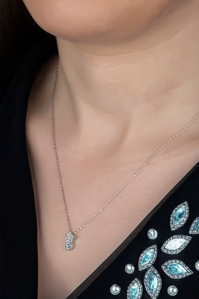 Swaroski Zirconia Taşlı Yıldız Tektaş Kolye | Gökyüzü Işıltısı