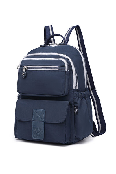 Hüvendo Smart Waterproof Multi-Pocket Small Size Crinkle Casual Women's Backpack Navy Blue
