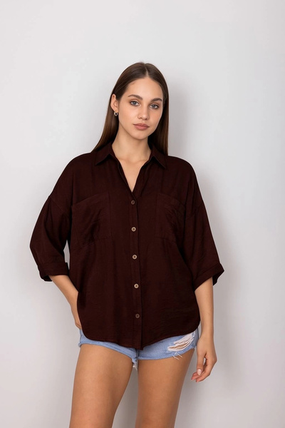 Esf Loose Shirt with Pockets Dark Coffee T1010