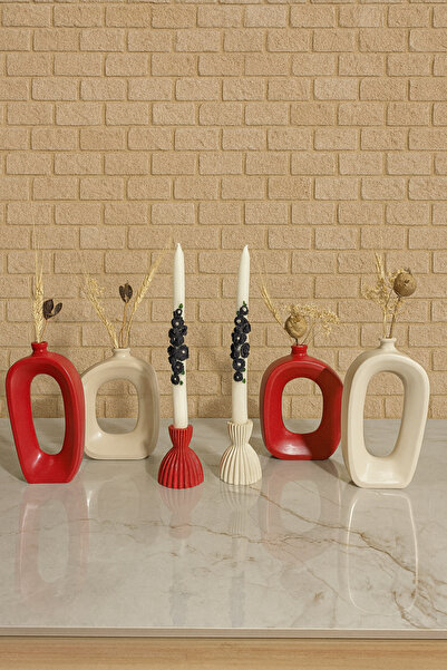 Zigzag Home Decorative Modern Bohemian Style 6 Piece Vase and Candlestick Candle Holder Set Trinket Set Design Vase Candle Holder