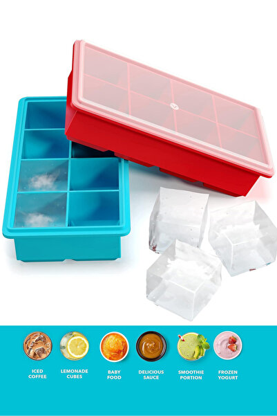 Lucky Tree صينية مكعبات ثلج سيليكون كبيرة الحجم مع غطاء، خالية من مادة BPA، مزودة بأغطية مقاومة للتجمد.
