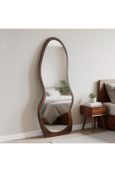 Areka Tall Buckle Floor Mirror with Dark Brown Wooden Frame – Tempered Glass – Size 164x60