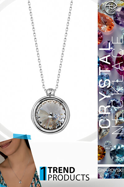 Swaroski Zirconia Crystal Taşlı 8 mm Çerçeveli Kolye | İnce Çerçeveli Minimal...