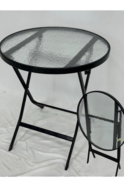 BEC26 Round quick queuing table - tempered glass top and foldable metal design