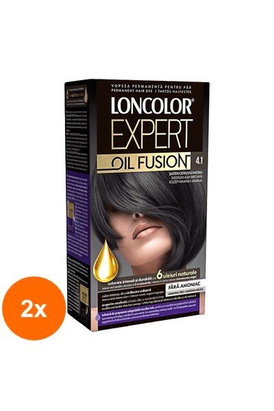 Loncolor Expert Set 2 x Vopsea de Par Permanenta Oil Fusion 4.1 Saten Cenusiu...