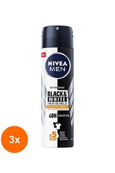Nivea Men Set 3 x Deodorant Spray Men Invisible Black & White Ultimate Impact...
