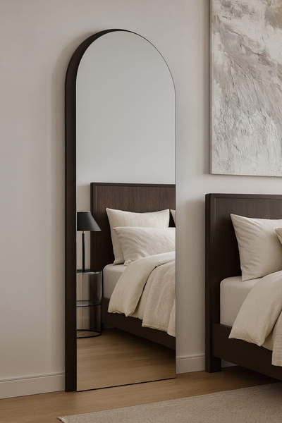 Areka Tall Buckle Floor Mirror with Brown Wooden Frame – Tempered Glass – Size 180x80