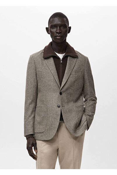 MANGO Man Dar kesim yün karışımlı blazer ceket