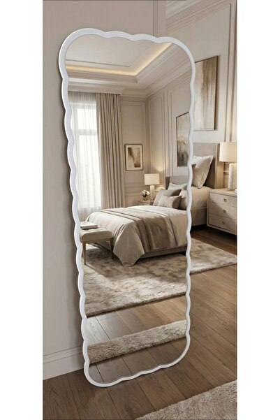 Areka Tall Buckle Floor Mirror with White Wooden Frame – Tempered Glass – Size 180x80
