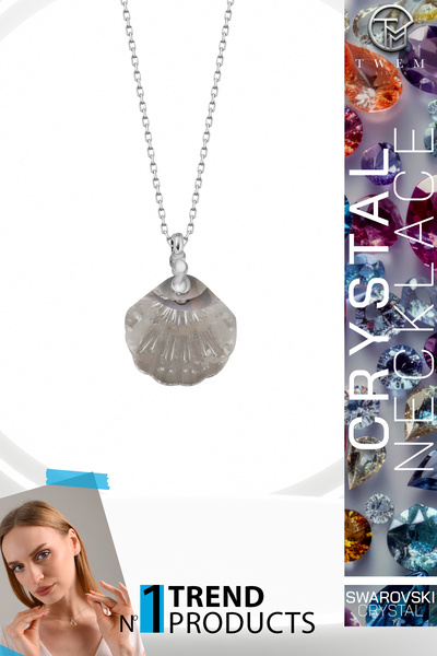 Swaroski Zirconia Crystal Taşlı Deniz Kabuğu Kolye | Denizden Esintili Tasarım