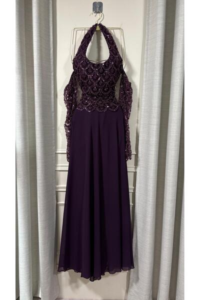 New Moon فستات ليلكي واحمر جورجيت شيفون وتطريز