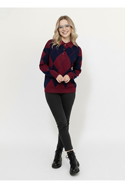 meday Clothing Lux Vintage Baklava Patterned, Polo Neck, Premium Knitwear Sweater