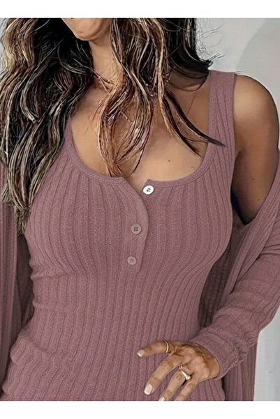 ALPACO Women's Strappy Round Neck Button Front Ruched Camisole Mini Dress and Short Jacket