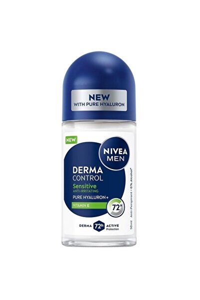 NIVEA Set of 3 x Antiperspirant Roll-On Men, Derma Control Sensitive, 72 h, 50 ml