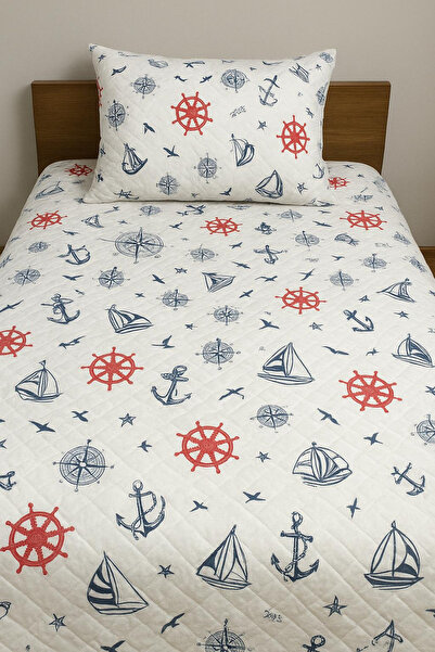 Alpateks Home Single Sailor Sailing Pattern Cotton Quilted Pique Set 160X230Cm