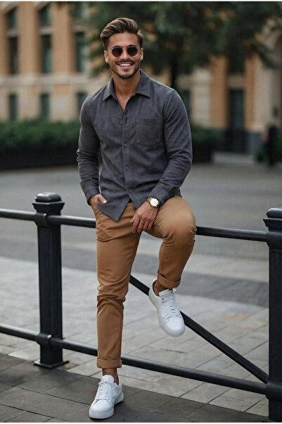 MADZEYMODA Men's Single Pocket Scuba Fabric Smoked Suede Shirt Ls-19811