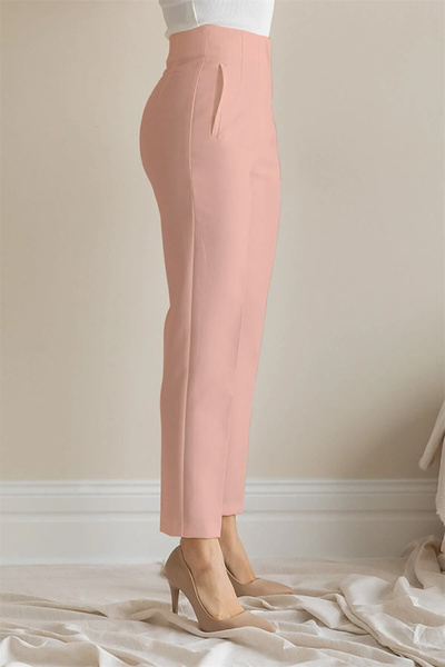 strivex High Waist Stitching Detailed Pencil piped Carrot Slim Leg Powder Fabric Trousers
